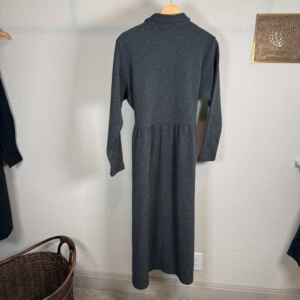 LLBean Women's Medium Charcoal Gray Button Front Long Sleeve Maxi Dress - Picture 11 of 11